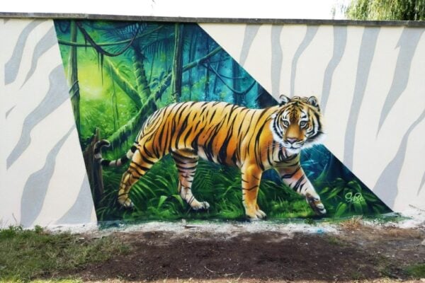 Fresque murale extérieure dans le jardin d'un particulier par Monsieur Peinture