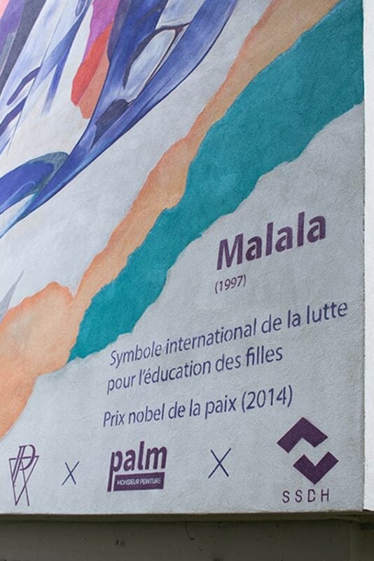 Palm a réalisé une fresque de 150m² sur la façade d'un immeuble avec Seine Saint Denis Habitat en hommage à Malala