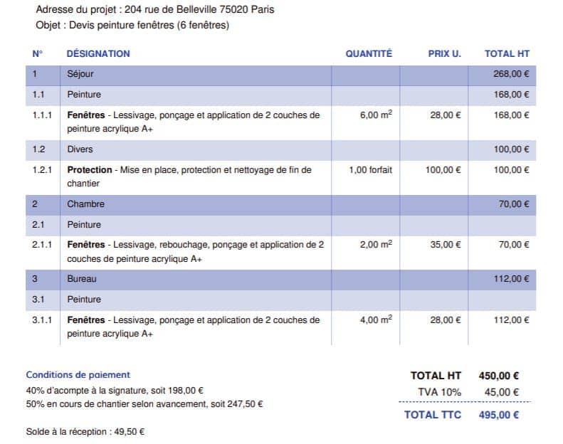 Exemple de devis travaux