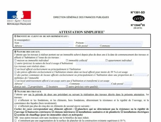 Attestation de TVA simplifiée