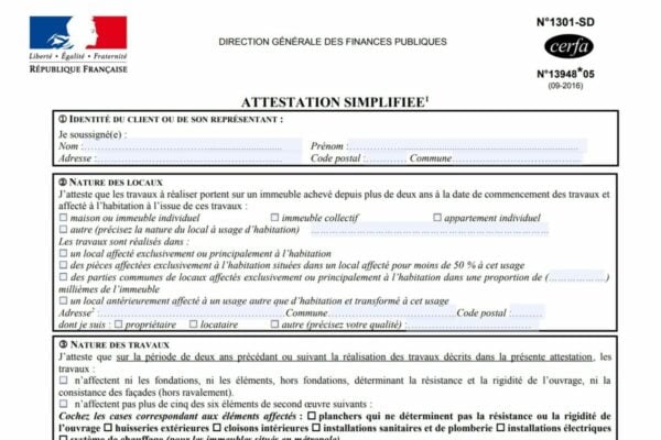 Attestation de TVA simplifiée