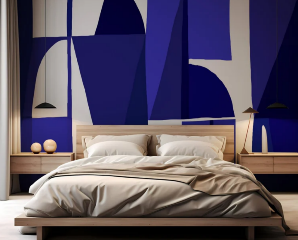 Papier peint style Memphis blue